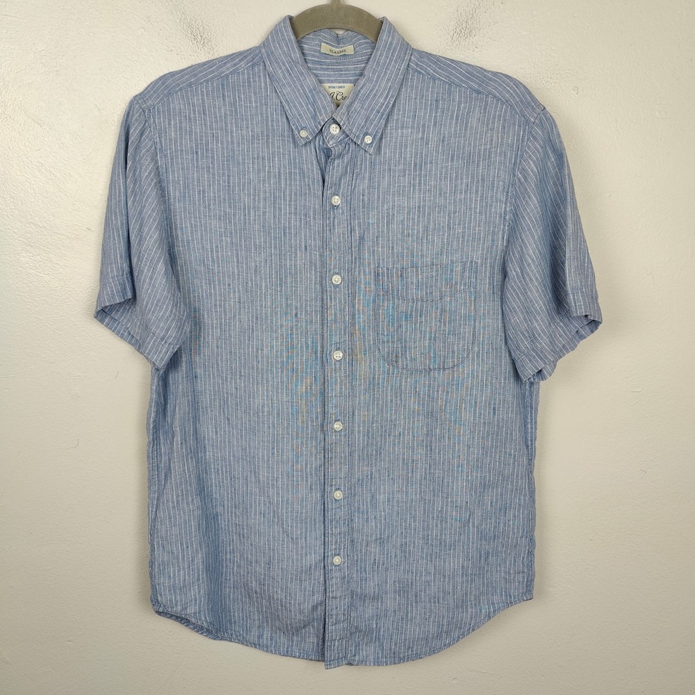 J.Crew Baird McNutt Irish Linen Button Down Shirt Mens‎ Small Pinstripe Blue - Picture 2 of 10